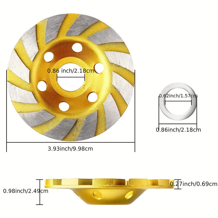 Brinoo 4" Turbo Diamond Grinding Cup Wheel - Heavy Duty, 12 Segments